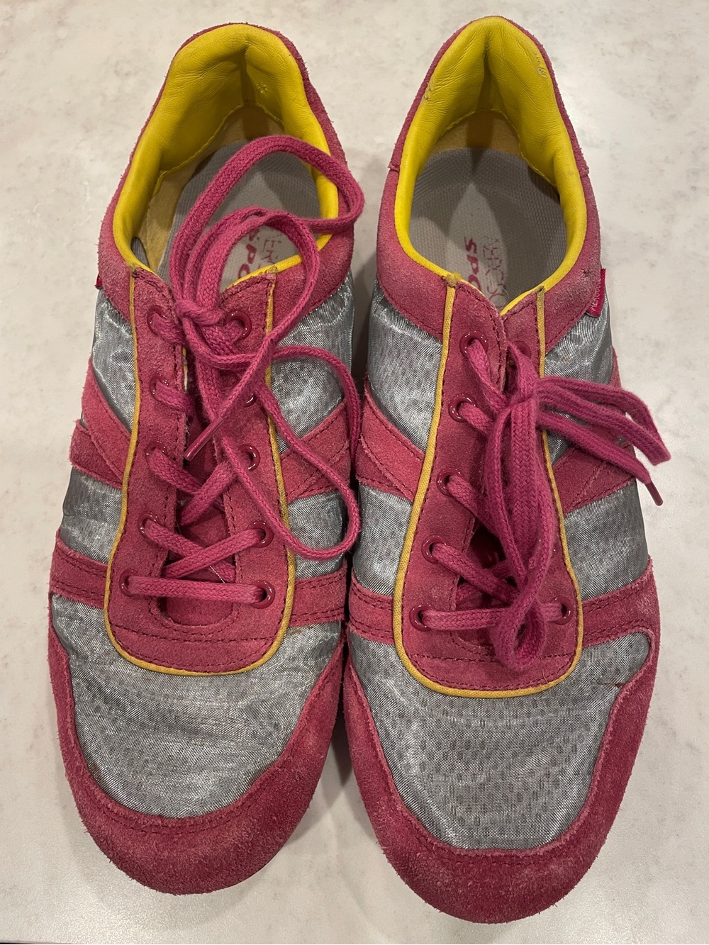 Vintage Aerosoles Ebba Sport Retro Sneakers – Pink Silver Yellow Mesh Suede  7.5